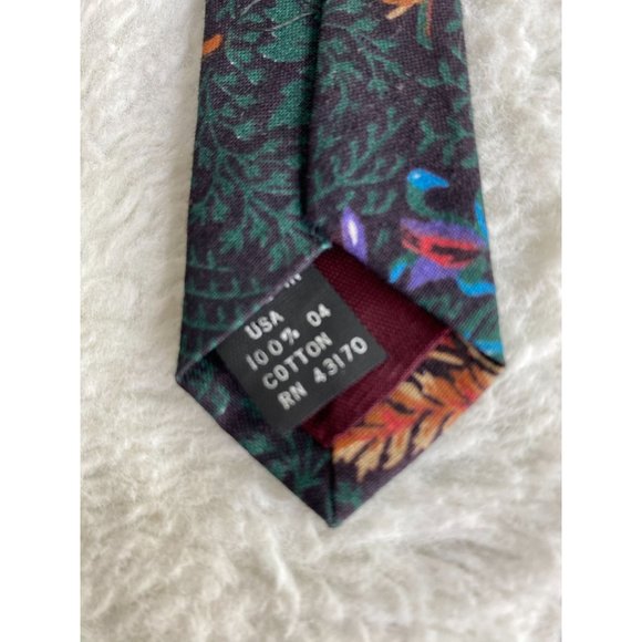 Men's natural assets tropical vintage  neck tie 100% Cotton green orange Short - Picture 6 of 6